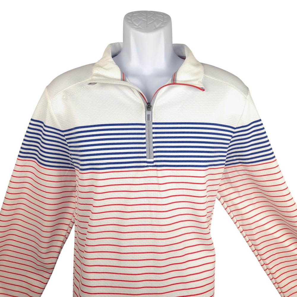 Vineyard Vines Mens Large OTG Sankaty Quarter Zip Pullover Red Blue White Stripe